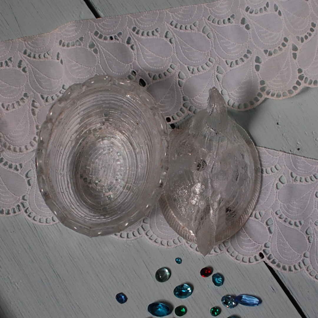 ガラスのボンボニエール ニワトリ クリア 透明 フランスヴィンテージ