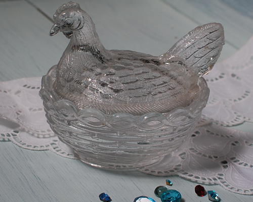 フランスVintageボンボニエール ニワトリ キャンディーポット