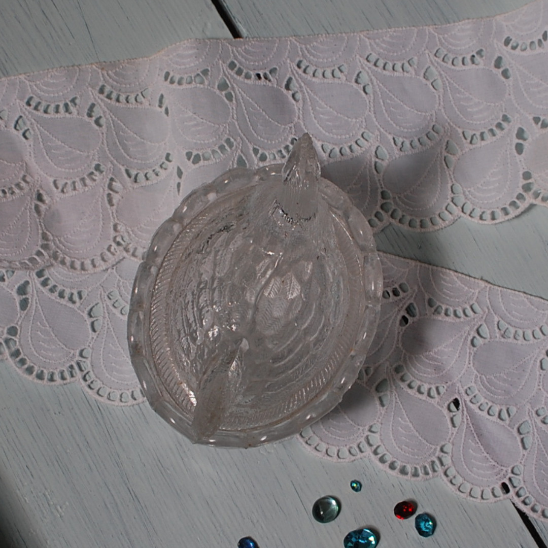 ガラスのボンボニエール ニワトリ クリア 透明 フランスヴィンテージ