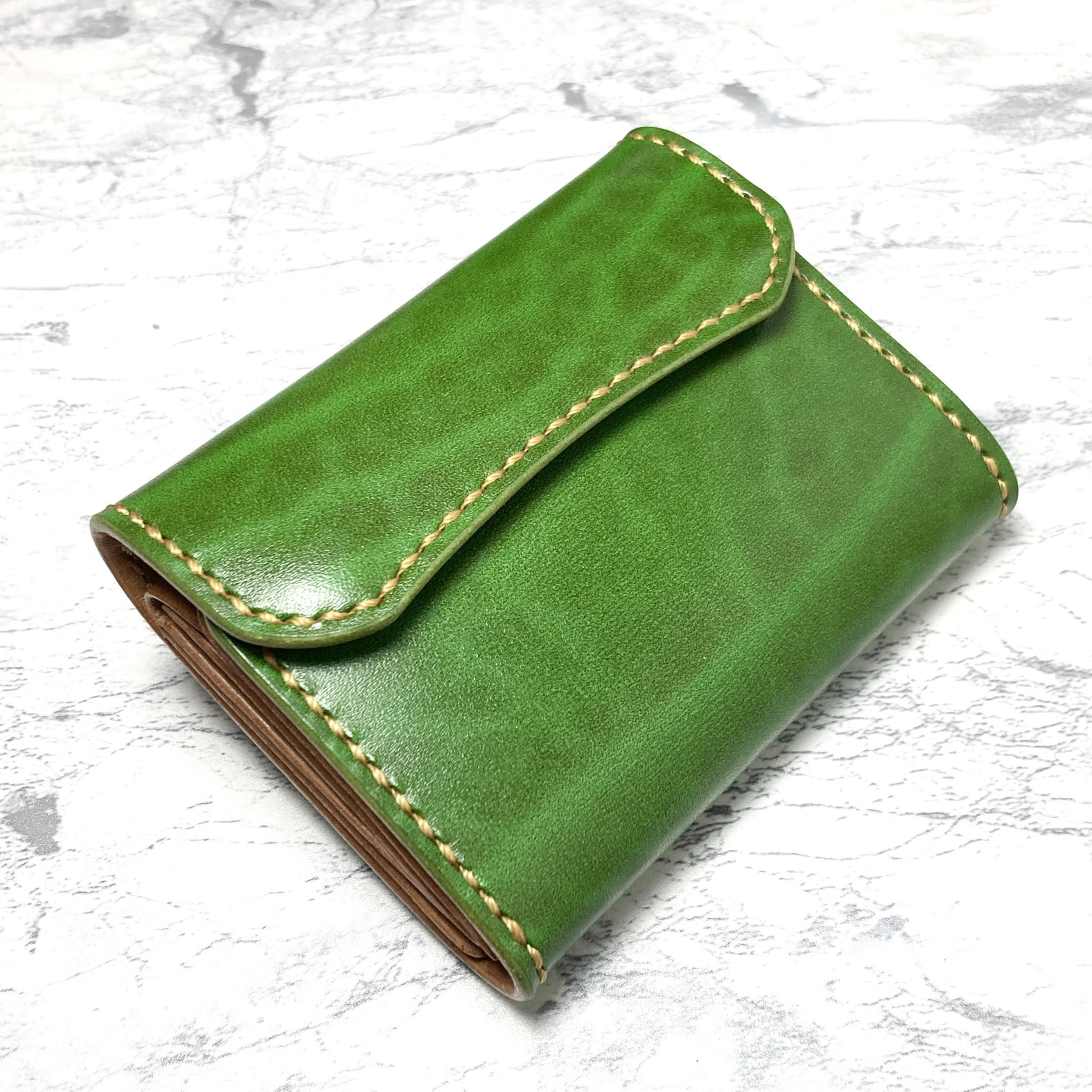 カーキ 栃木レザー 1036 コンパクト 三つ折り財布 本革 日本製 Native Creation 財布 通販 日本製 栃木レザー コンパクト財布