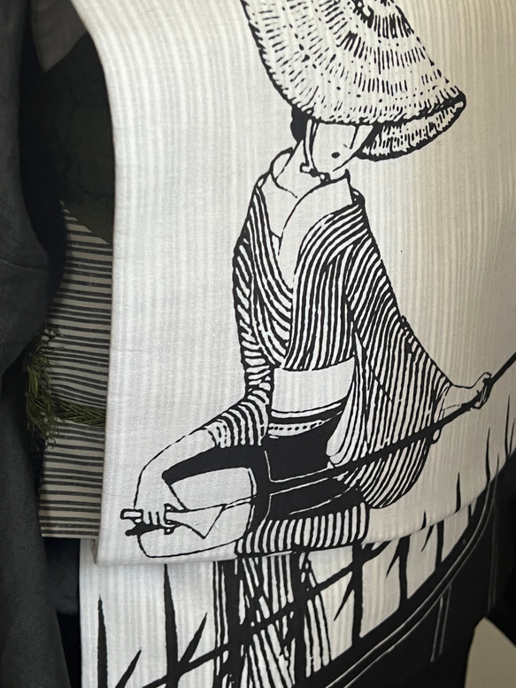 三味線柄名古屋帯　喧嘩鳶 三味線 小村雪岱 