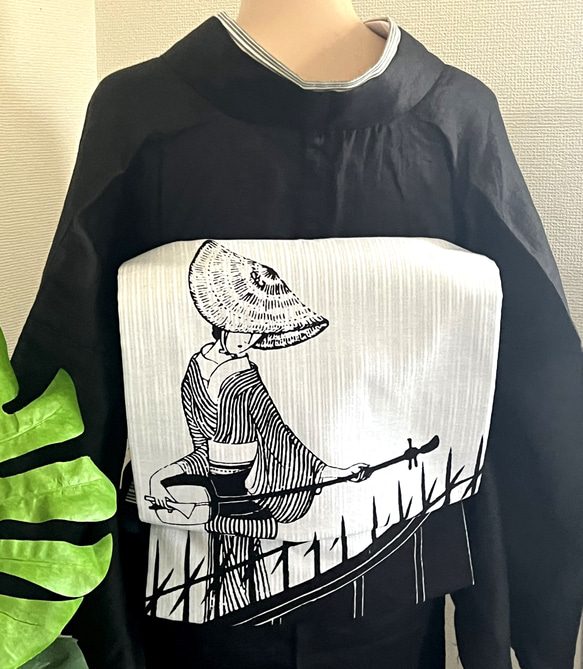 三味線柄名古屋帯　喧嘩鳶 三味線 小村雪岱 