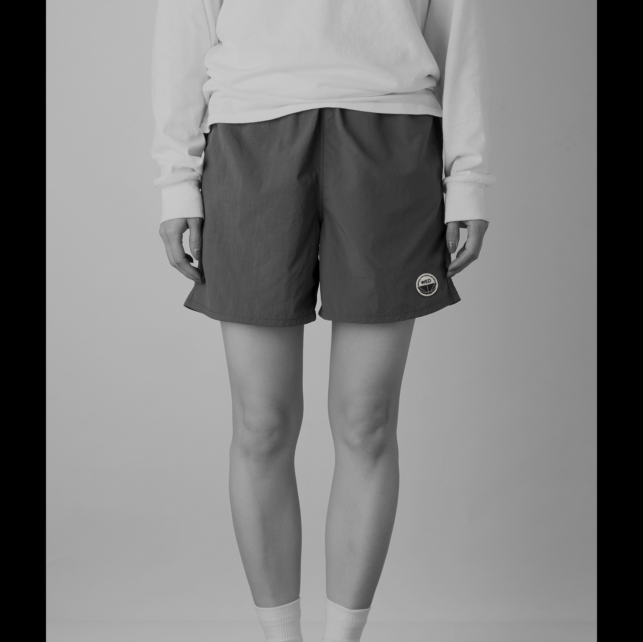 ナイロンショーツ【グレー】 刺繍ワッペン WEDNESDAY GYM HOOPS JUMP SWISH