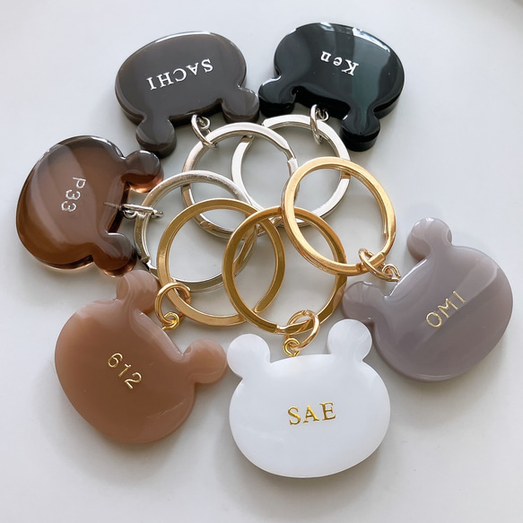 【名入れ/言葉入れ無料】全6色　ベア　熊　キーホルダー/チャーム/推し活/席札/名入れキーホルダー 2枚目の画像