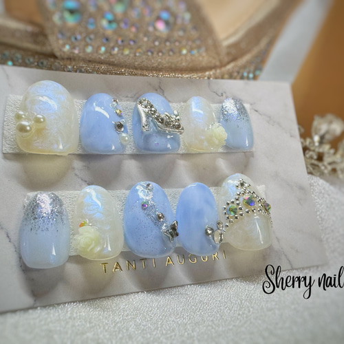 ガラスの靴ネイル ブルーフェアリー ネイルチップ ネイルチップ（つけ