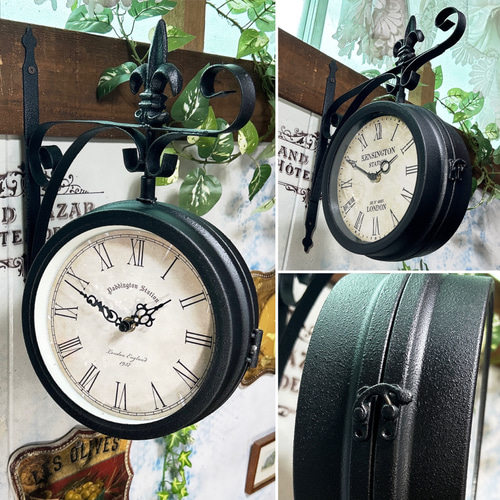 アンティークな部屋 両面時計 回転式 壁掛け時計 ウォールクロック アンティークな部屋/ 両面式 壁掛け時計（回転型） ウォール