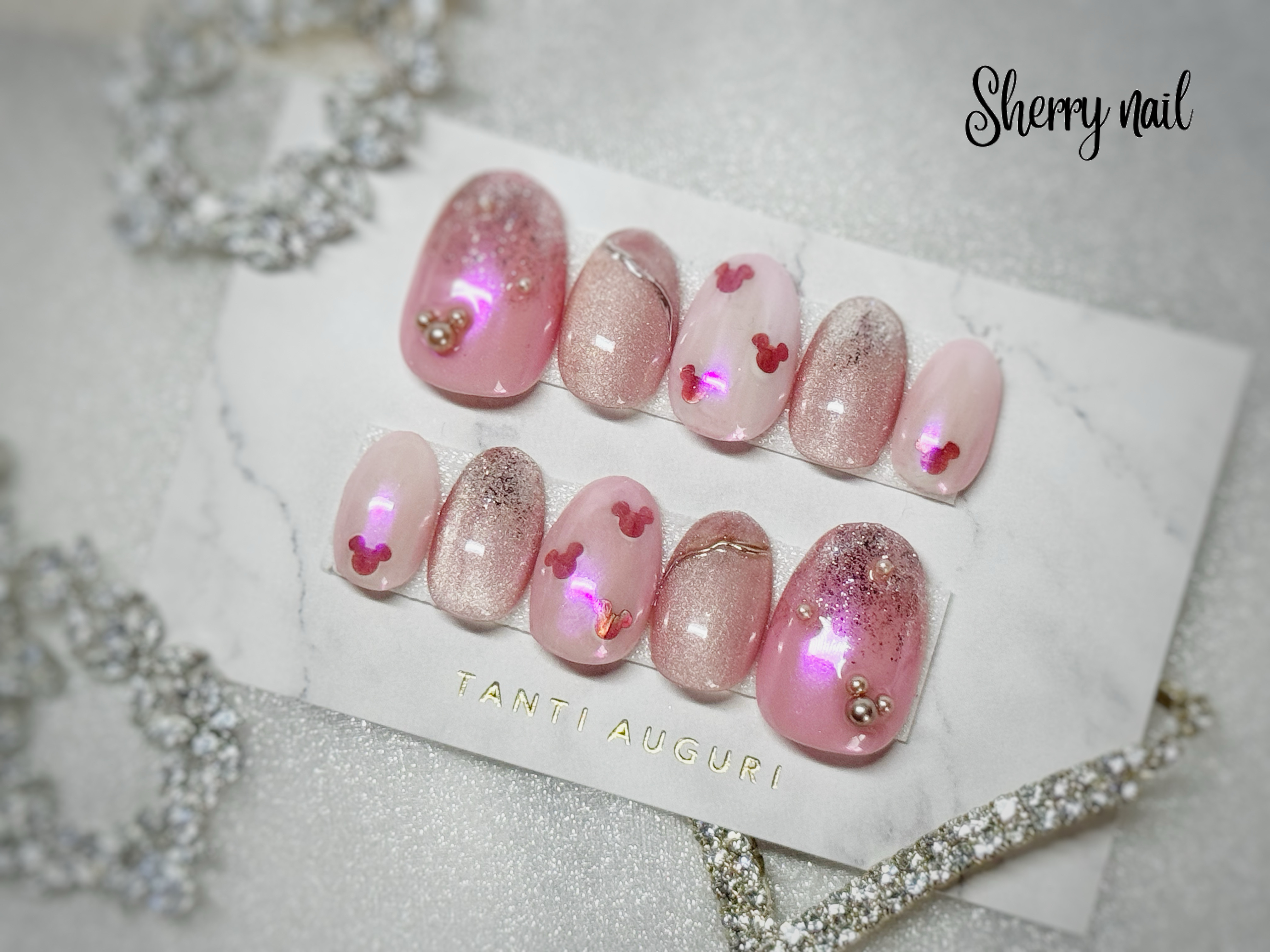 ネイルチップ オーダー シンプル 春 桜 ピンク マグネット ホログラム ピンクマグネット×桜 ネイルチップ ニュアンス 春 入学式 卒業式
