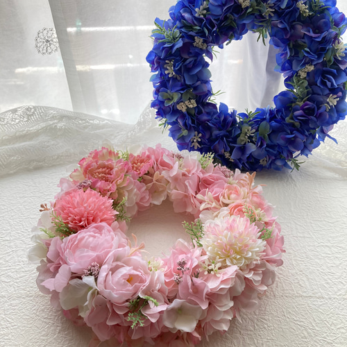 ブルーグリーンの紫陽花に小花をちらしたアーティフィシャルフラワー