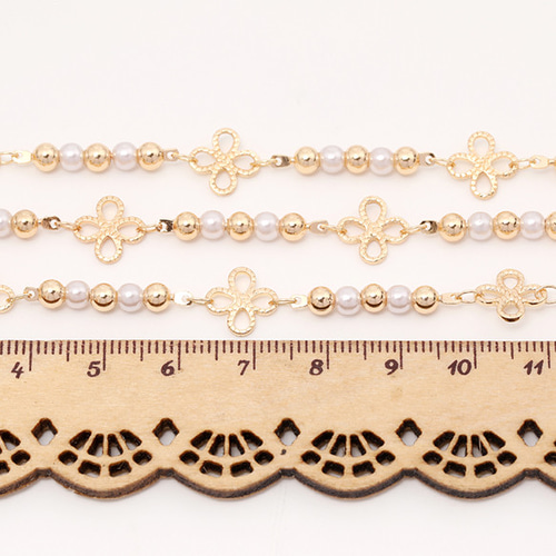 L865 1m ハンドメイドチェーン フラワーチェーン パールビーズチェーン