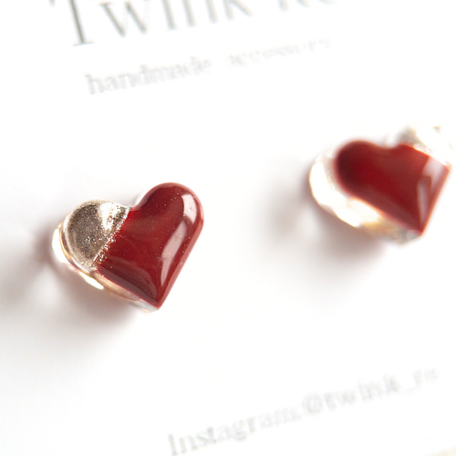 2点セット 赤 ハート ピアス イヤリング＆ピンキーリング 小ぶり