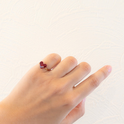 2点セット 赤 ハートピアス/イヤリング＆ピンキーリング 小ぶり