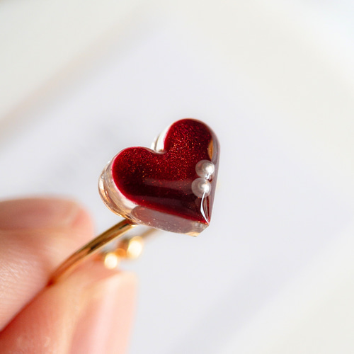 2点セット 赤 ハート ピアス イヤリング＆ピンキーリング 小ぶり
