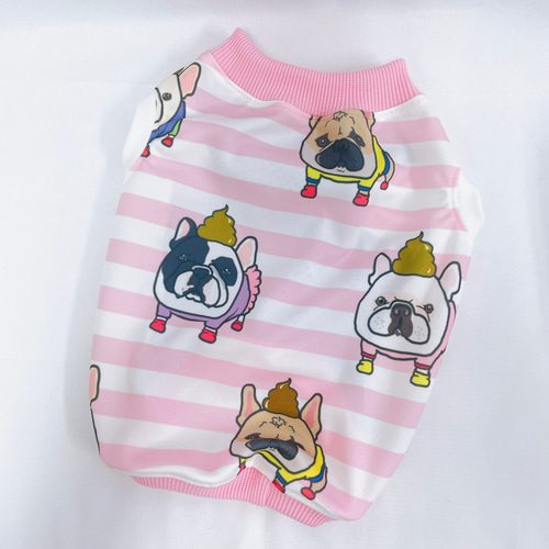 夏物犬服オーダー☆フレブルうんPピンクボーダーメッシュタンク 
