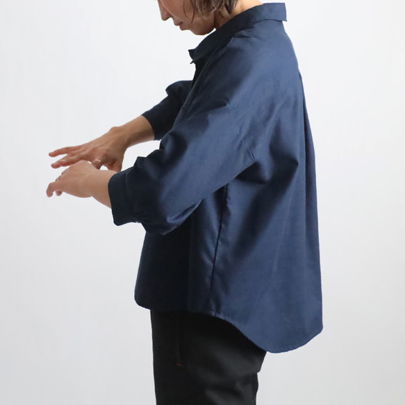 ⁑夏ＳＡＬＥ　再入荷　上質ギマ擬麻コットン　角襟　燕尾裾　幅広シャツ　ジャケット　胸ポケット ゆったり紺T10A 2枚目の画像