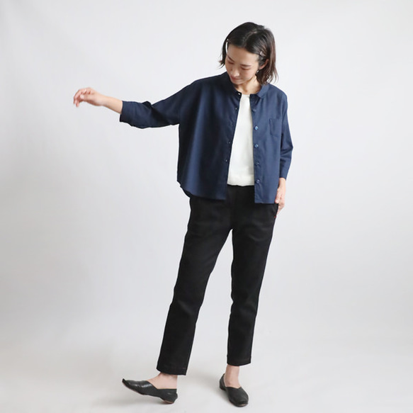 ⁑夏ＳＡＬＥ　再入荷　上質ギマ擬麻コットン　角襟　燕尾裾　幅広シャツ　ジャケット　胸ポケット ゆったり紺T10A 7枚目の画像