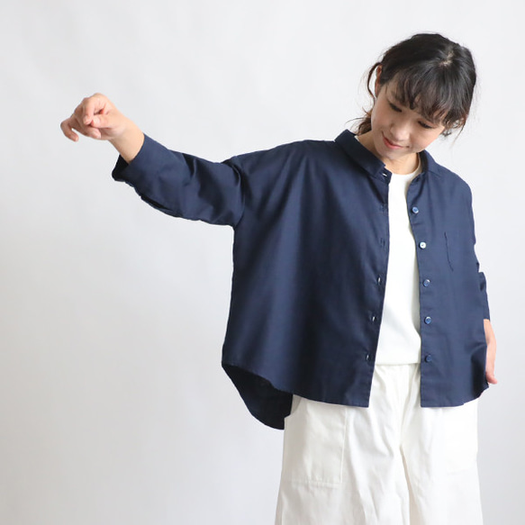⁑夏ＳＡＬＥ　再入荷　上質ギマ擬麻コットン　角襟　燕尾裾　幅広シャツ　ジャケット　胸ポケット ゆったり紺T10A 3枚目の画像