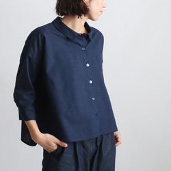 ⁑夏ＳＡＬＥ　再入荷　上質ギマ擬麻コットン　角襟　燕尾裾　幅広シャツ　ジャケット　胸ポケット ゆったり紺T10A 8枚目の画像