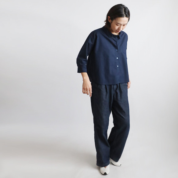 ⁑夏ＳＡＬＥ　再入荷　上質ギマ擬麻コットン　角襟　燕尾裾　幅広シャツ　ジャケット　胸ポケット ゆったり紺T10A 6枚目の画像