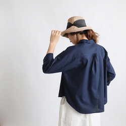 ⁑夏ＳＡＬＥ　再入荷　上質ギマ擬麻コットン　角襟　燕尾裾　幅広シャツ　ジャケット　胸ポケット ゆったり紺T10A 4枚目の画像