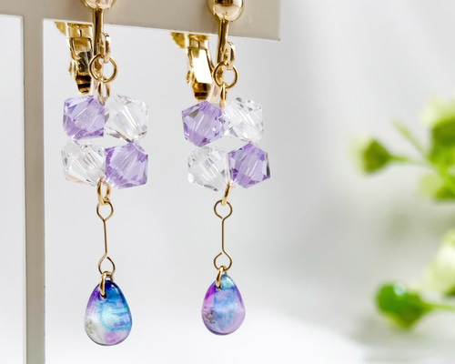 紫陽花のしずく イヤリング・ピアス （シルバー ゴールド