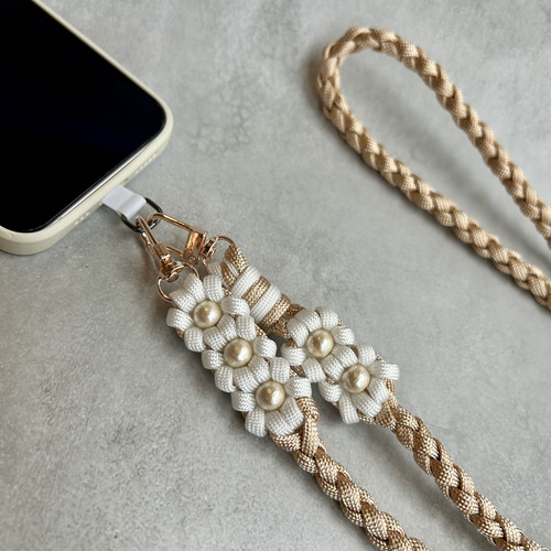 選べる】お花5つスマホショルダーストラップ パラコード シャンパン