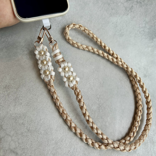 選べる】お花5つスマホショルダーストラップ パラコード シャンパン