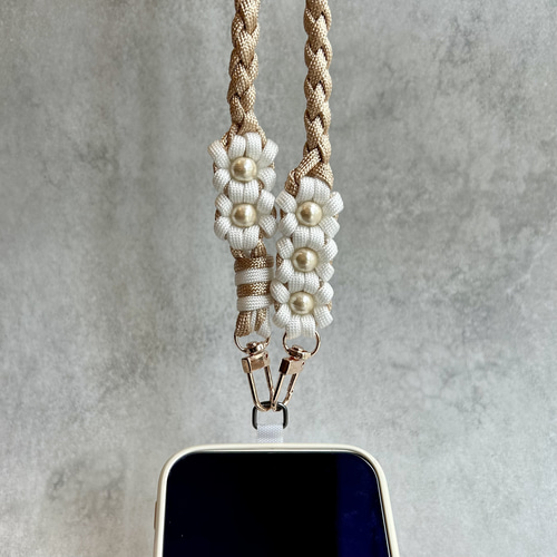 選べる】お花5つスマホショルダーストラップ パラコード シャンパン