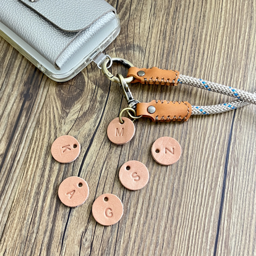 Simple パラコードx本革 スマホショルダーストラップ イニシャル名入れ