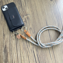 カラー追加♪Simple パラコードx本革 スマホショルダーストラップ イニシャル名入れ刻印 5枚目の画像