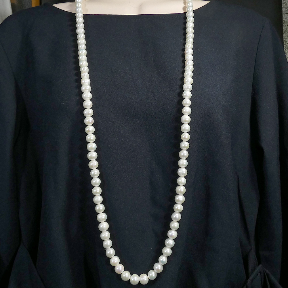 パールネックレスロング大粒セミラウンドサークル約9.5-10.5mm/100cmロング yumisaLong A841