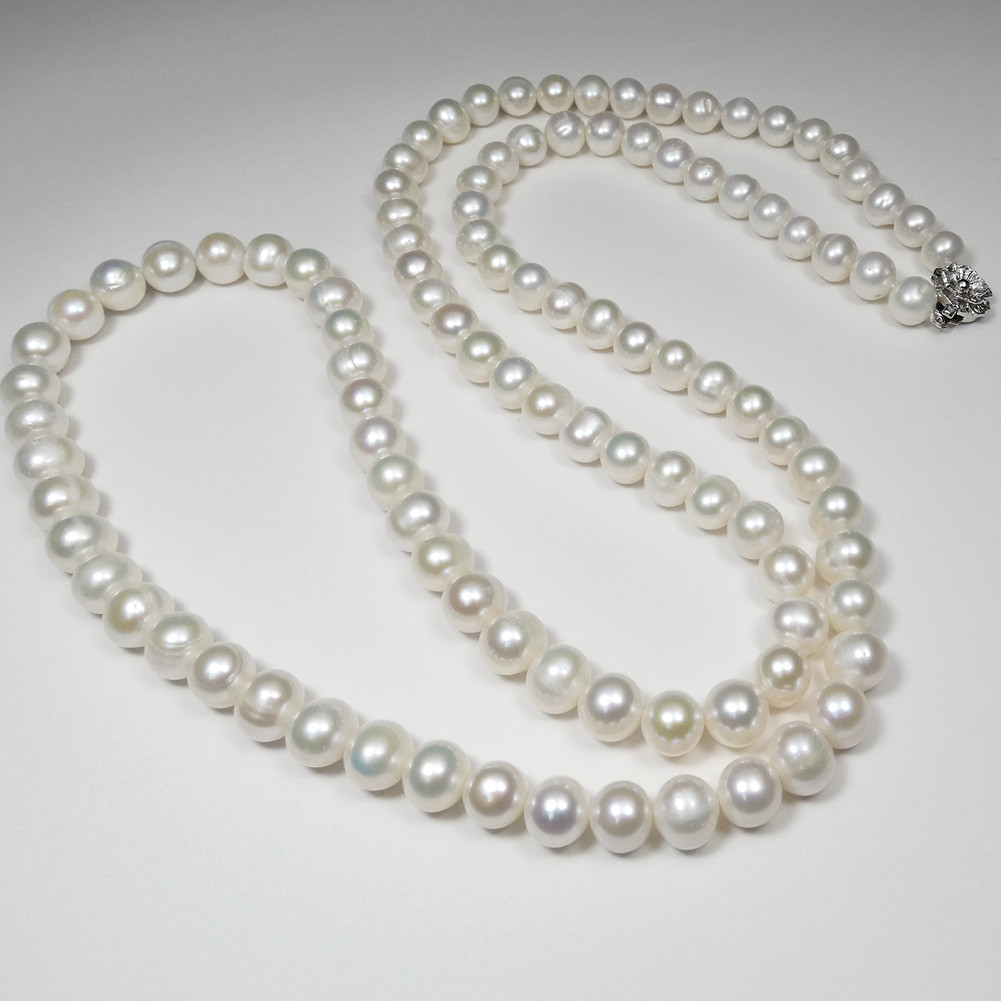 パールネックレスロング大粒セミラウンドサークル約9.5-10.5mm/100cmロング yumisaLong A841