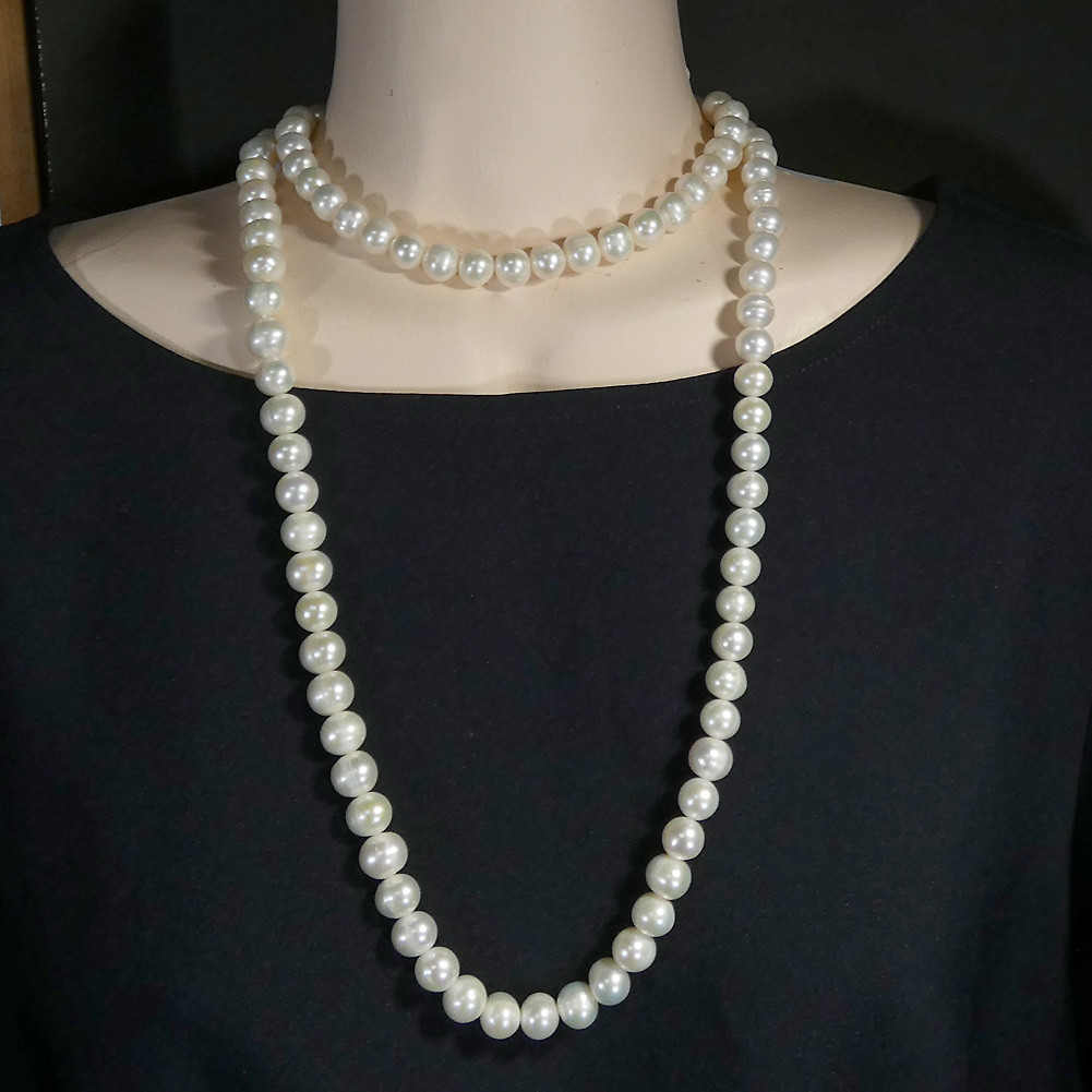 パールネックレスロング大粒セミラウンドサークル約9.5-10.5mm/100cmロング yumisaLong A841