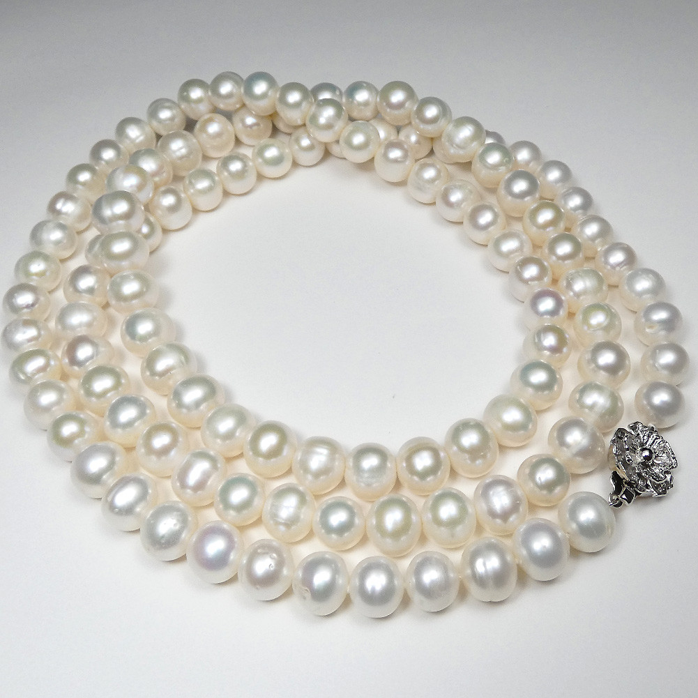 パールネックレスロング大粒セミラウンドサークル約9.5-10.5mm/100cmロング yumisaLong A841
