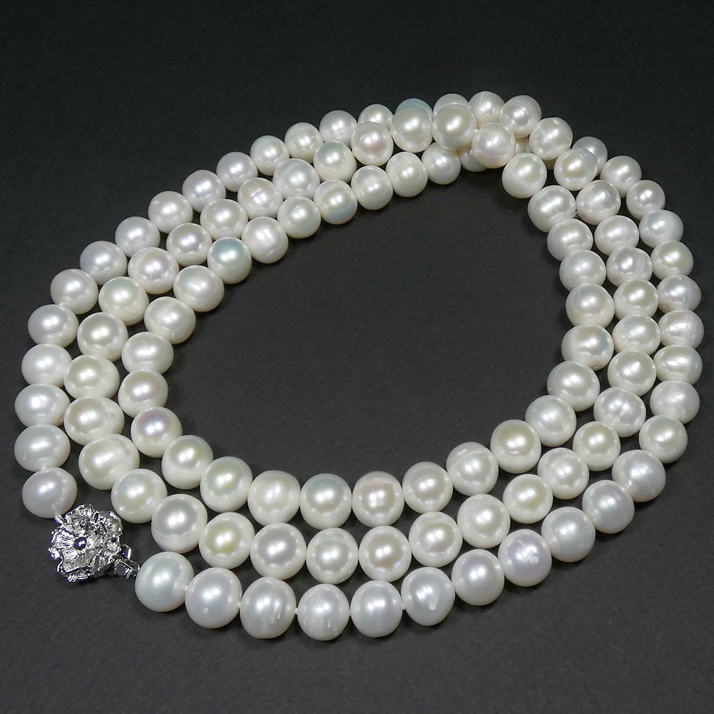パールネックレスロング大粒セミラウンドサークル約9.5-10.5mm/100cmロング yumisaLong A841