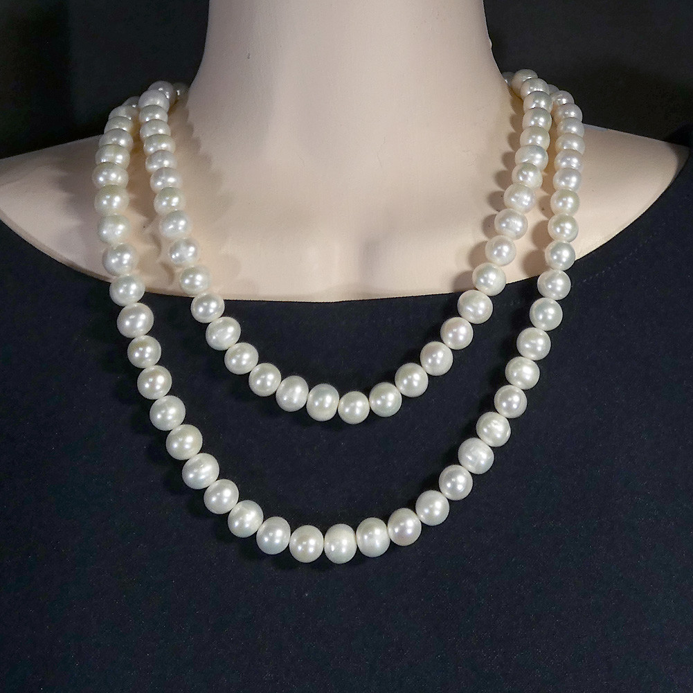 パールネックレスロング大粒セミラウンドサークル約9.5-10.5mm/100cmロング yumisaLong A841