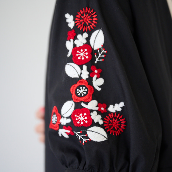 ﾓﾘﾉｶﾞｯｺｳ シワになりにくい エスニック刺繍ワンピースドレス(ブラック)｜mg-op18-bk 6枚目の画像