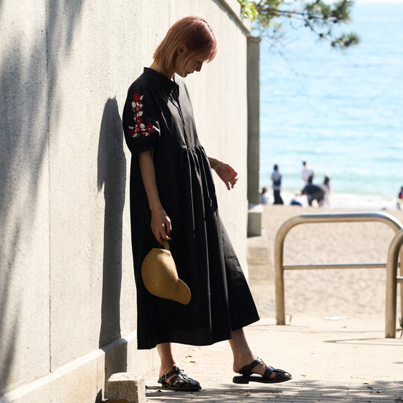 ﾓﾘﾉｶﾞｯｺｳ シワになりにくい エスニック刺繍ワンピースドレス(ブラック)｜mg-op18-bk 13枚目の画像