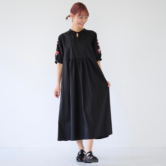 ﾓﾘﾉｶﾞｯｺｳ シワになりにくい エスニック刺繍ワンピースドレス(ブラック)｜mg-op18-bk 15枚目の画像