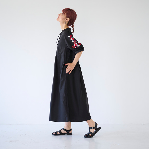 ﾓﾘﾉｶﾞｯｺｳ シワになりにくい エスニック刺繍ワンピースドレス(ブラック)｜mg-op18-bk 9枚目の画像