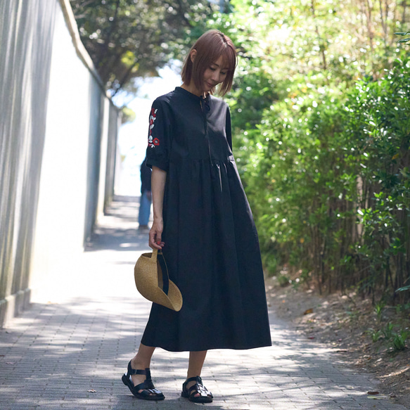 ﾓﾘﾉｶﾞｯｺｳ シワになりにくい エスニック刺繍ワンピースドレス(ブラック)｜mg-op18-bk 18枚目の画像