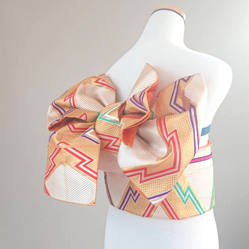 歳末特価☆変わり文庫 振袖用 付け帯作り帯 胴巻き～85cm ゴールド系