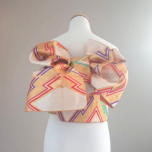 歳末特価☆変わり文庫 振袖用 付け帯作り帯 胴巻き～85cm ゴールド系