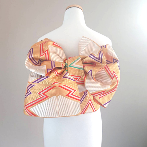 歳末特価☆変わり文庫 振袖用 付け帯作り帯 胴巻き～85cm ゴールド系