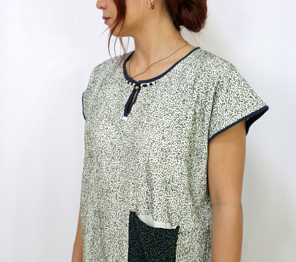 手仕事が美しい刺し子刺繍ワンピース、チェンマイ、ヤオ族、オールシーズン 