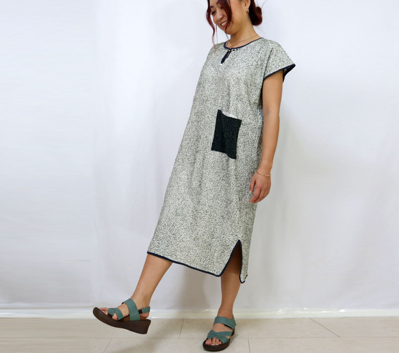 手仕事が美しい刺し子刺繍ワンピース、チェンマイ、ヤオ族、オールシーズン 