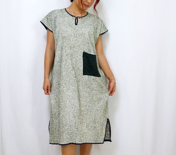 手仕事が美しい刺し子刺繍ワンピース、チェンマイ、ヤオ族、オールシーズン 