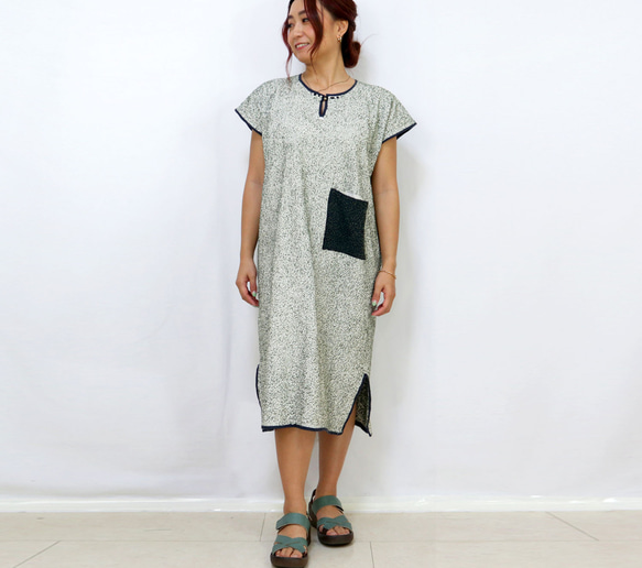 手仕事が美しい刺し子刺繍ワンピース、チェンマイ、ヤオ族、オールシーズン 