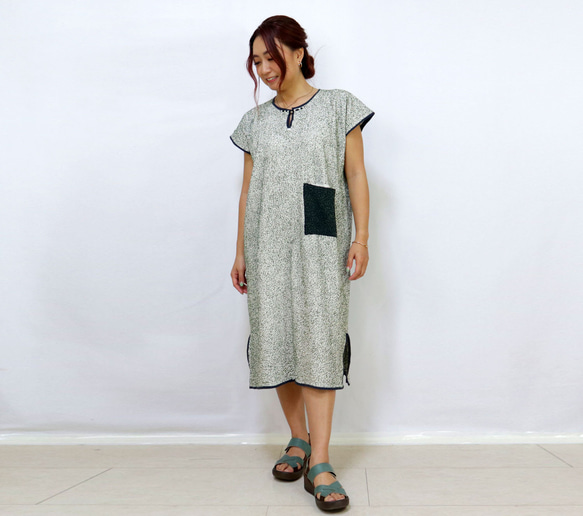 手仕事が美しい刺し子刺繍ワンピース、チェンマイ、ヤオ族、オールシーズン 