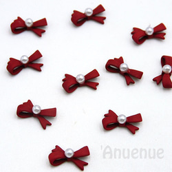 リボン & パール 極小 パーツ 7 x 11mm 【 Red / レッド 】4個