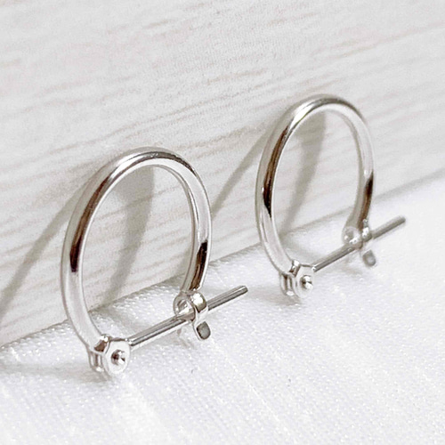 地金＊14金【1×10mm 定番フープピアス】ホワイトゴールド 刻印入 新品 ！ 地金＊14金【1×10mm 定番フープピアス】ホワイトゴールド 刻印入